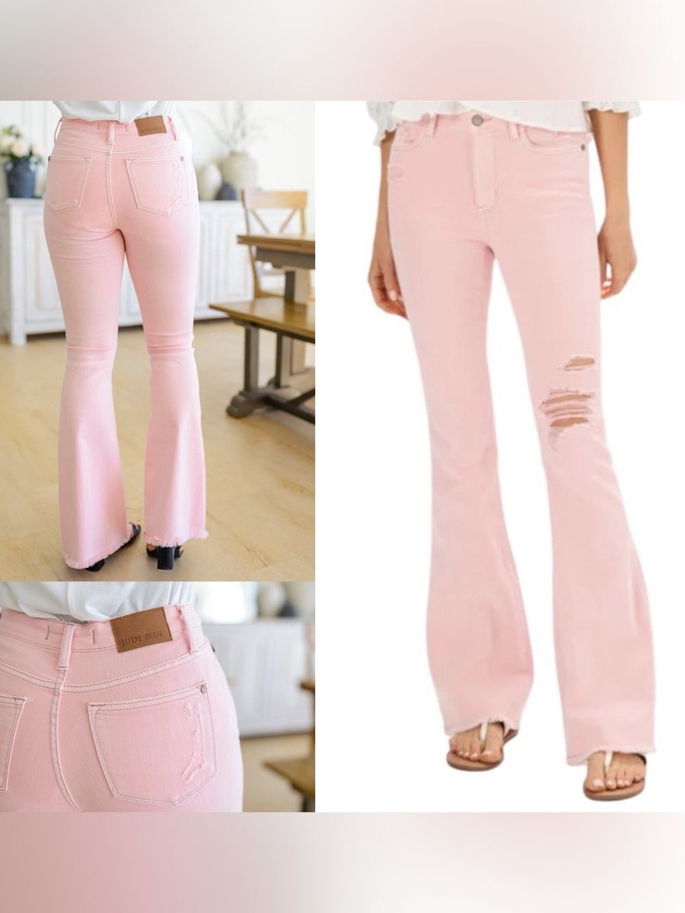 Judy Blue Pretty in Pink Mid-Rise Distressed Jeans Flare Size 11/30 - Picture 2 of 16